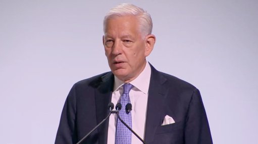 Rio Tinto chairperson Dominic Barton addressing the company's annual general meeting.