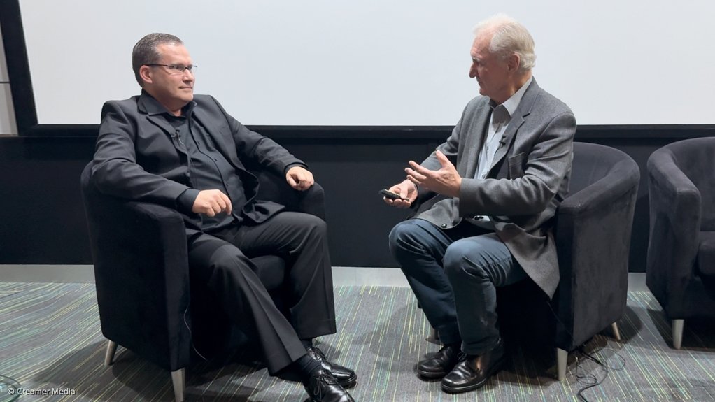DRDGOLD CFO Riaan Davel (left) interviewed by Mining Weekly’s Martin Creamer.