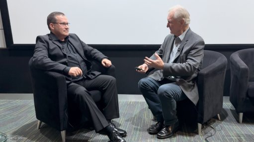 DRDGOLD CFO Riaan Davel (left) interviewed by Mining Weekly’s Martin Creamer.
