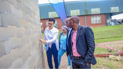 The above image depicts Bellinda Putterill explaining the eco-bricks designed by CSIR and its partners
