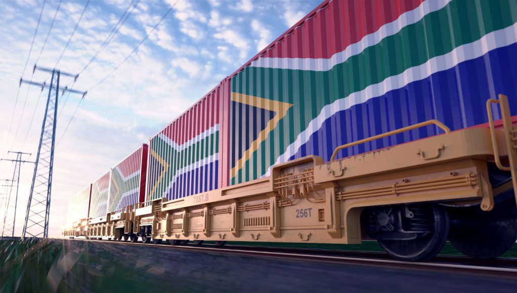 An image of containers with the South African flag
