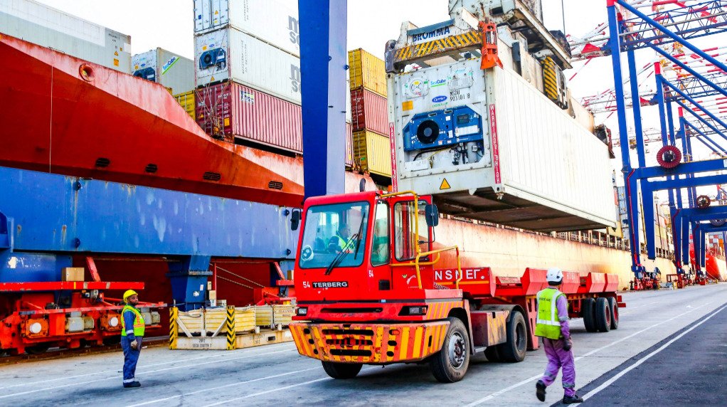 refrigerated container on a haul truck in port