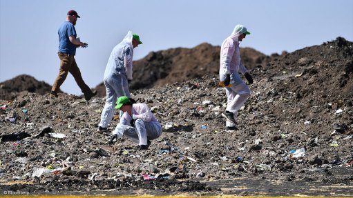 The crash site of an Ethiopian Airlines Boeing Max 737 in 2019