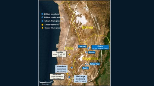 Rio Tinto’s lithium pipeline of assets and options in South America.
