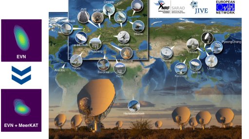 An image showing the locations of MeerKAT telescope and those that are operated by EVN 