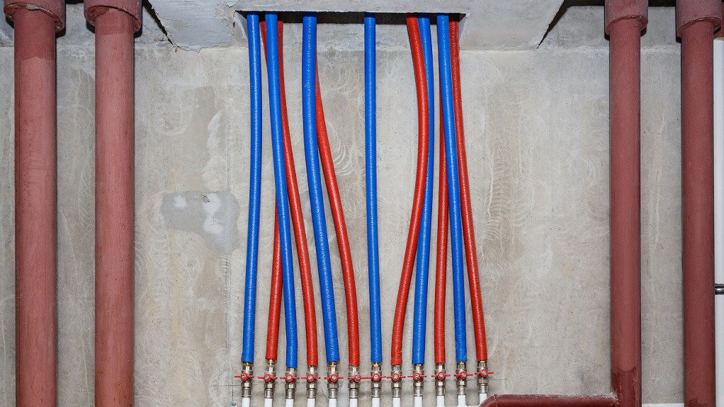 An image of PEX pipes in a heat and water supply system