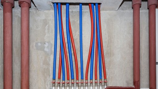 An image of PEX pipes in a heat and water supply system