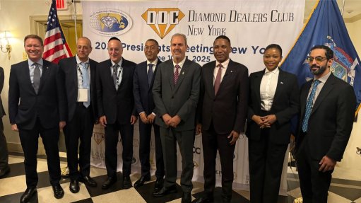 De Beers CEO Al Cook alongside other officials at WFDB's president meeting 2025, including Botswana President Duma Boko
