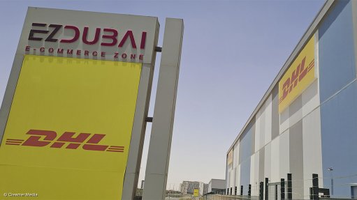 An image of the outside of a DHL facility in Dubai 