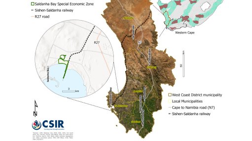 Map detailing the location of the Saldanha Hydrogen Hub