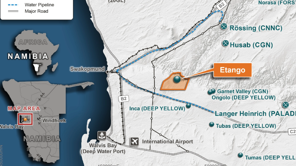 Location map of the Etango project