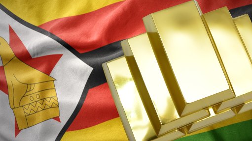 The Zimbabwe flag and gold bars