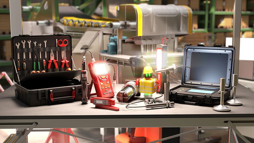 Image of a laptop on an industrial workbench