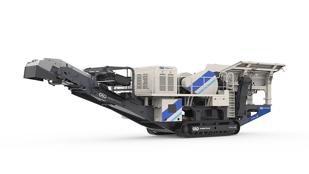 The Powertrack PT PRO J-11E mobile jaw crusher is fully equipped with dust covers, a discharge hood, a 1060mm x 700mm jaw crusher, a vibrating feeder and an overband magnet for effective material processing