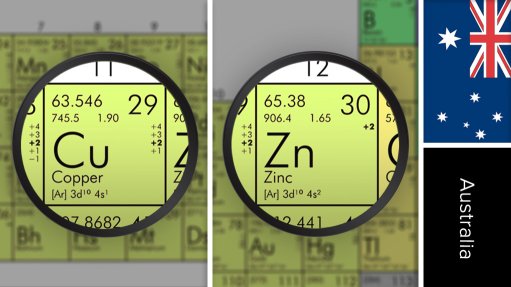 Image of Australia flag and periodic table symbol for copper/zinc