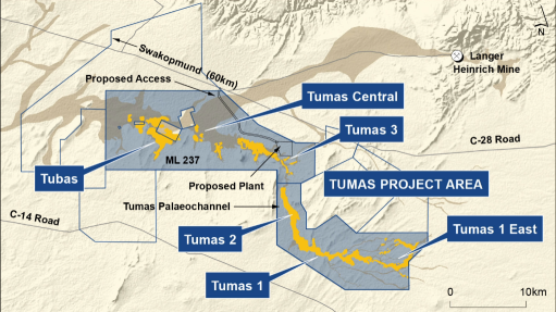 Location map of the Tumas deposits