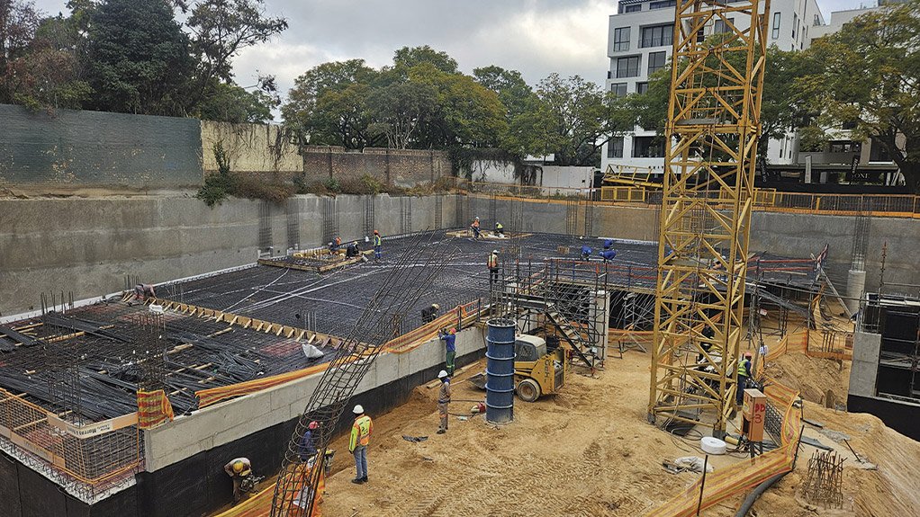Basement construction well underway at 3 Parks Boulevard with Concor managing the complex excavation and foundation work required for the two below-ground parking levels despite the site’s tight footprint