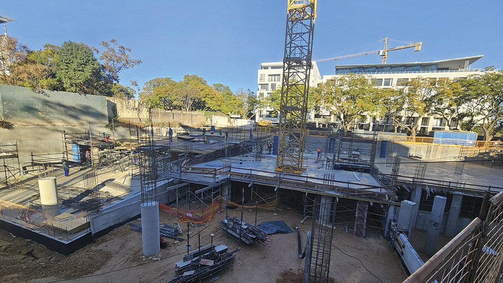Reinforcement and formwork for the basement slab take shape, showcasing Concor’s precise planning and execution in a confined urban environment surrounded by active commercial and residential developments