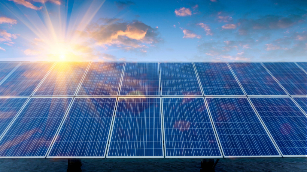Solar panels with sunshine