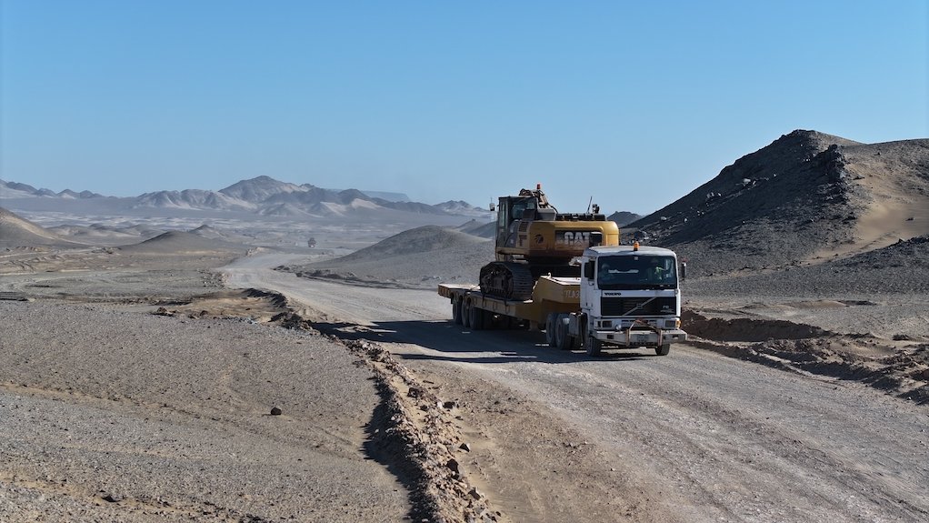 Construction equipment on the way to the Reko Diq project
