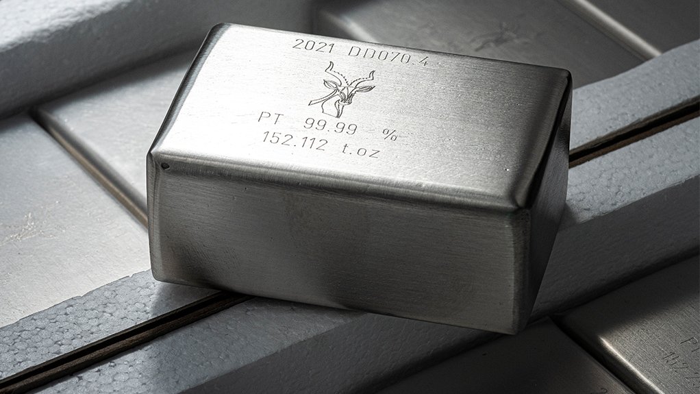 Platinum bars produced by Impala Platinum in South Africa