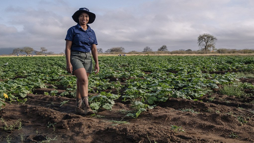 Cynthia Mosibudi, horticulturalist and owner of Mosibudi Trading Enterprise, on her farm in the Limpopo village of Bochum. Cynthia’s farming journey has been supported by De Beers Gorup’s enterprise development programme to help build skills and create jobs, with a focus on woman and youth-owned businesses