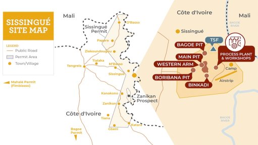 Location map of the Sissingue mine, in Côte d'Ivoire