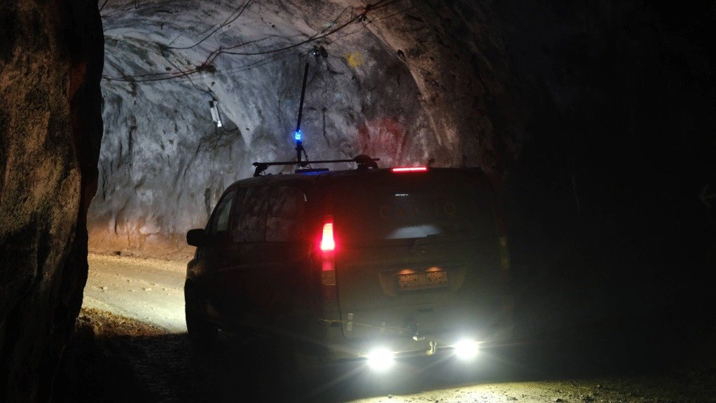 Advanced Navigation's autonomous vehicle traveling down the Pyhäsalmi Mine in Finland