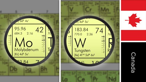 Image of Canada flag and periodic tables symbols for tungsten and molybdenum