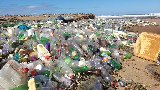 Plastic bottles washed up on a beach