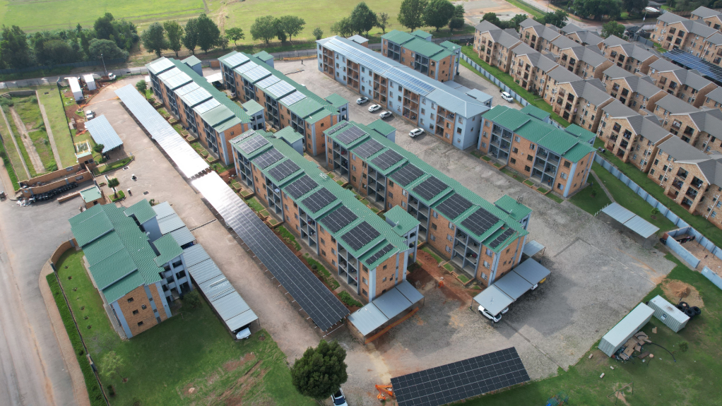 An image of Blockpower solar panels on residential buildings