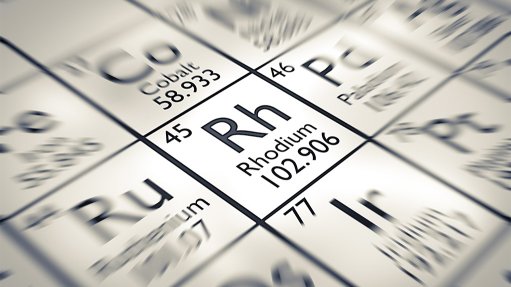 Table of elements with a focus on rhodium