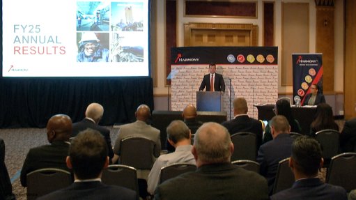 Harmony Gold CEO Beyers Nel presenting strong annual results.