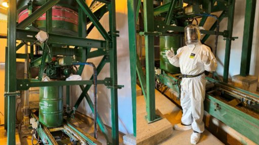 Yellowcake being drummed at the Kayelekera mine.
