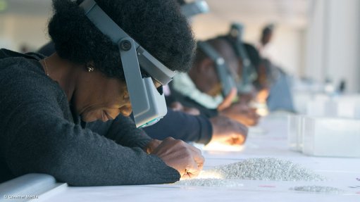 Diamonds being sorted