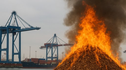 wood chip fire at port