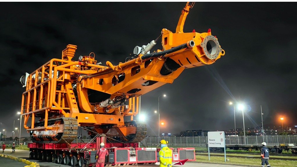 The Next Generation Crawler (NGC) being carefully transported to the MV Benguela Gem at the dry dock for integration