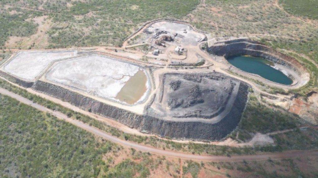 Overhead of Lorena plant, tailings and waste rock stockpiles and openpit