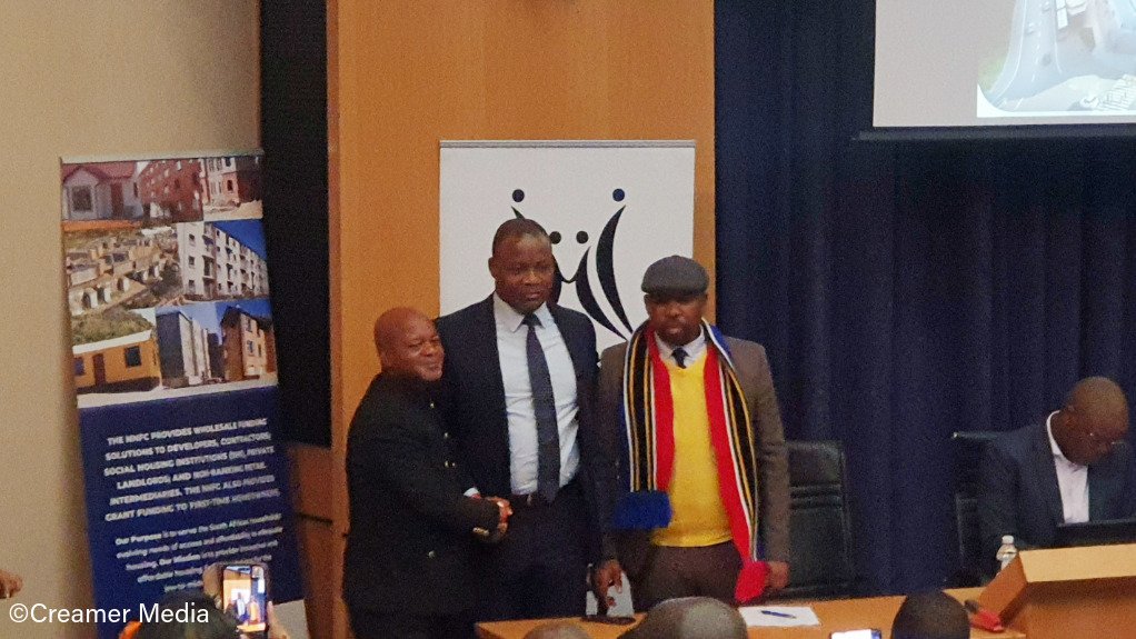 BBCBE President Danny Masimene; Access Bank CEO Abiodun Dada; and BBCBE deputy president Bafana Dube