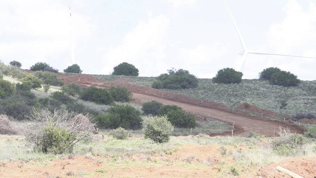 Construction of the roadbed progressing on one of the access roadways at the De Aar 2 South Wind Energy Facility, forming a key part of the site’s civil infrastructure development
