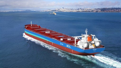 Computer-generated rendering of an ammonia-powered vessel