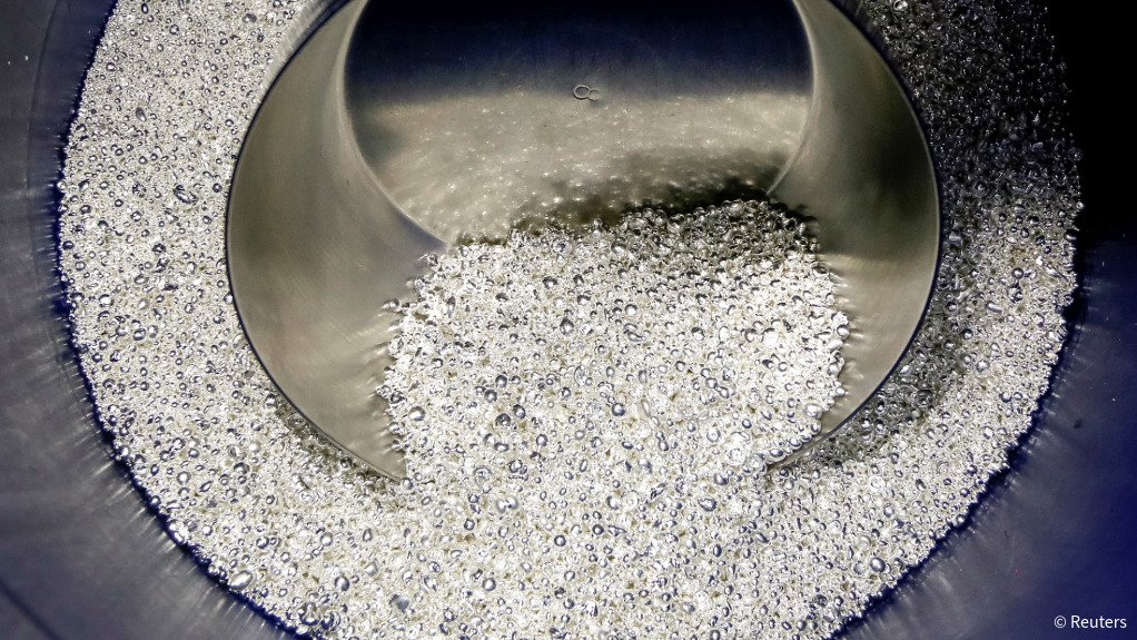 Granules of 99.99% pure silver at the Krastsvetmet non-ferrous metals plant in Russia.