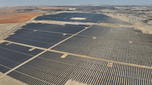 an aerial view of the 195 MW solar PV Springbok Solar Power Project, in Virginia, in the Free State