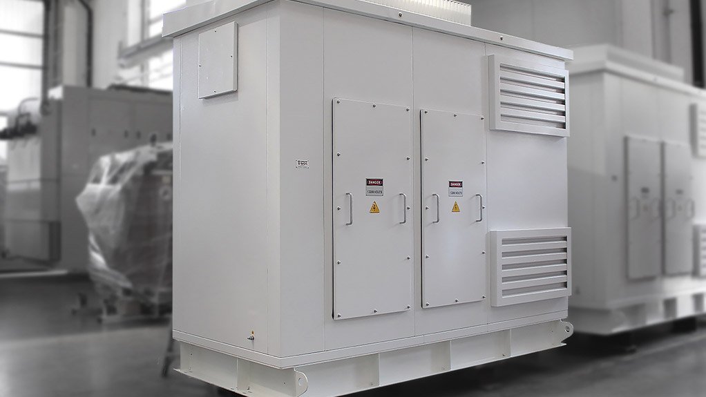 An outdoor-rated enclosure accommodates an air-naturally-cooled medium voltage cast resin transformer built for durability and extended service life