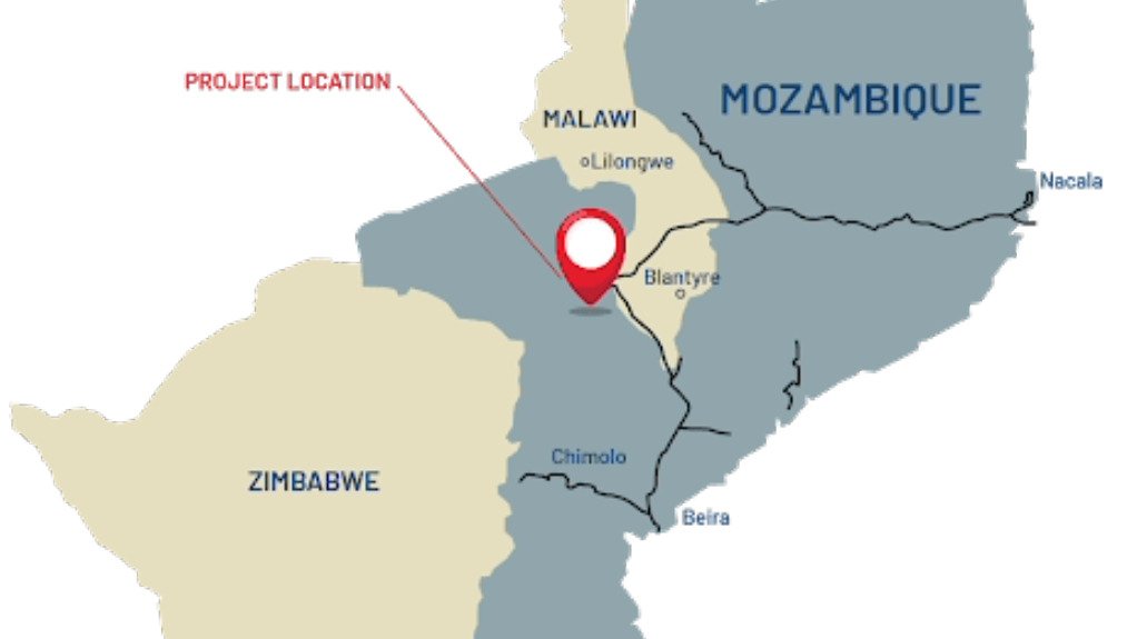 A map showing the location of the Monte Muambe project