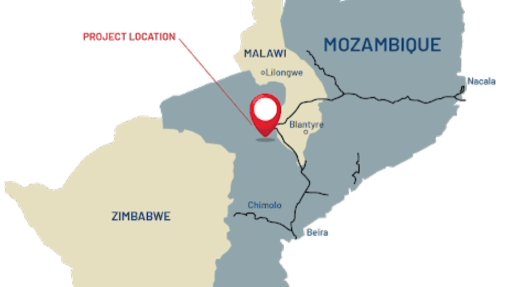 A map showing the location of the Monte Muambe project
