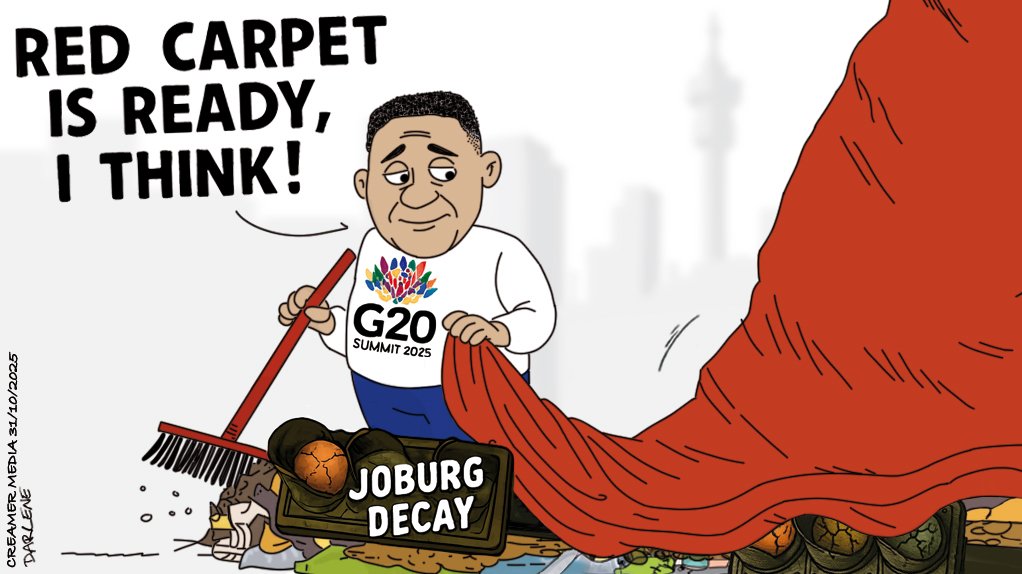 RED CARPET TREATMENT: There are definite signs across Johannesburg that the struggling city aims to put its best foot forward when hosting the G20 Leaders’ Summit, and related meetings, during November. Most of the spring cleaning is linked to the city’s main corridors, with some serious road maintenance under way. The picture will quickly change, however, should any world leader stray from those carefully manicured routes and into Joburg’s potholed, waterless and traffic-light-defective suburbs and townships.