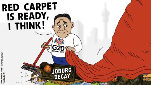 RED CARPET TREATMENT: There are definite signs across Johannesburg that the struggling city aims to put its best foot forward when hosting the G20 Leaders’ Summit, and related meetings, during November. Most of the spring cleaning is linked to the city’s main corridors, with some serious road maintenance under way. The picture will quickly change, however, should any world leader stray from those carefully manicured routes and into Joburg’s potholed, waterless and traffic-light-defective suburbs and townships.