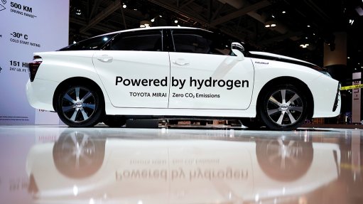 An image of a Toyota Mirai fuel cell electric vehicle 