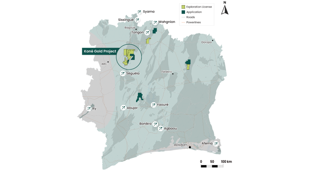 Location map of the Koné project